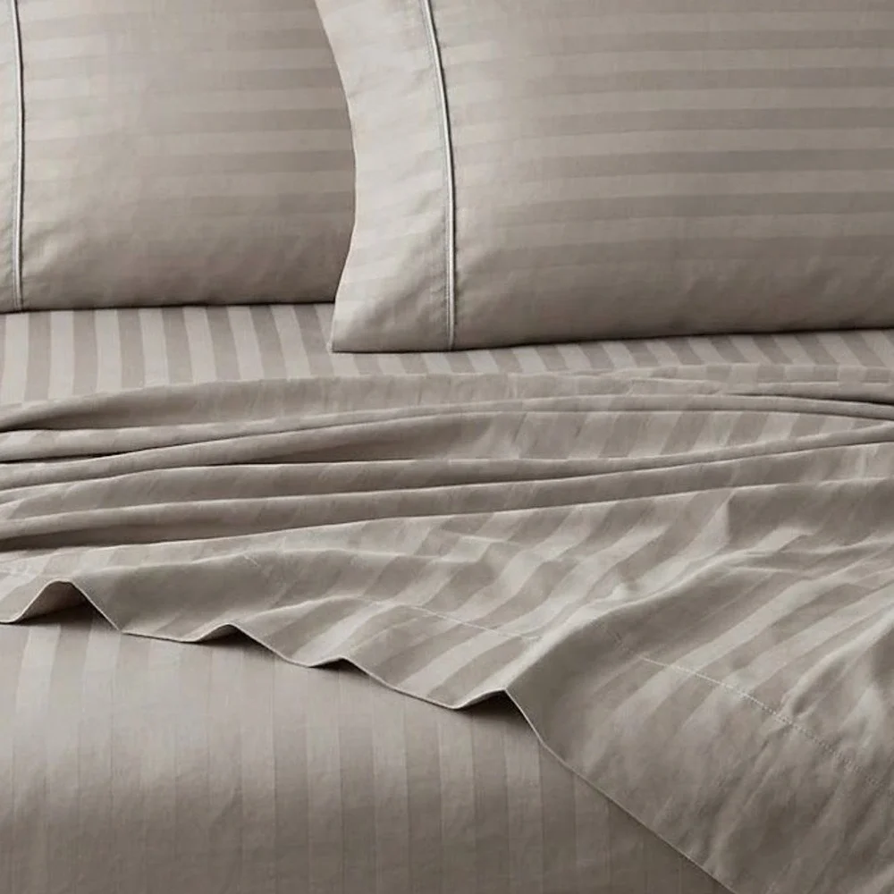 Wamsutta Queen Sheet 2-Piece Gray 100% Pima Cotton Damask Stripe 500TC Luxury